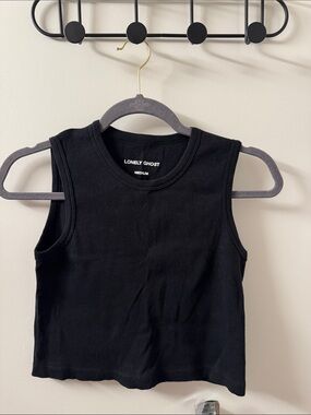 Lonely Ghost Cropped Black Ribbed Tank Top